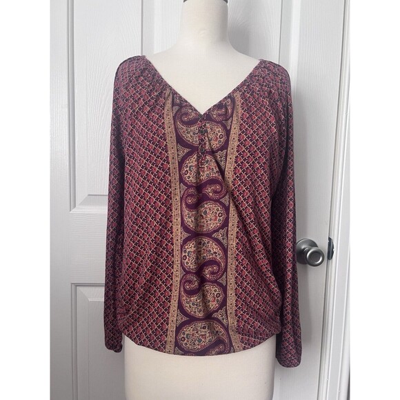 Lucky Brand Blouse Womens Medium Purple Paisley Loose Long Sleeve Boho Flowy - Picture 1 of 11